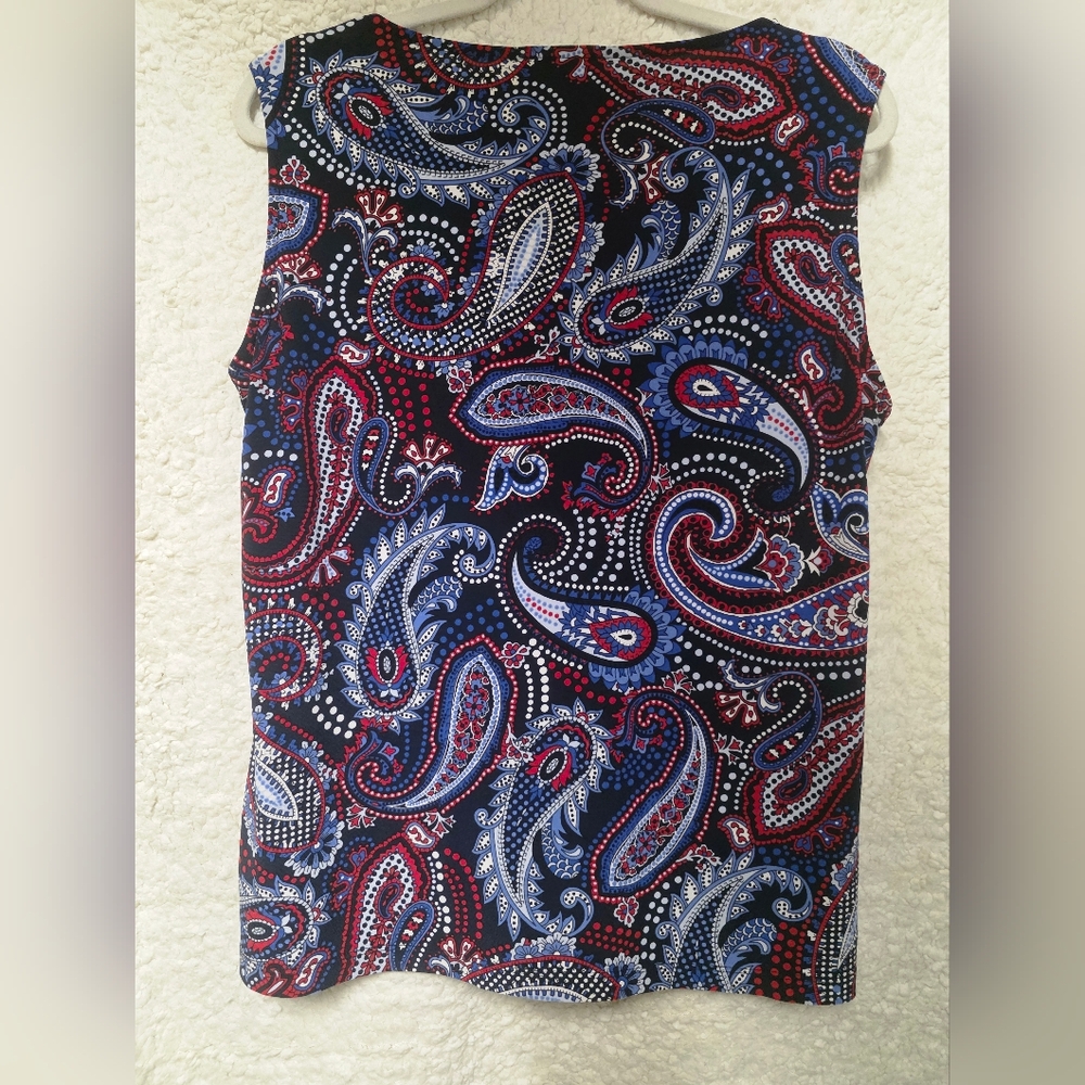 Tommy Hilfiger Sleeveless Blouse Red/Blue Paisley Print Stretch Women's Size XL - Picture 2 of 7
